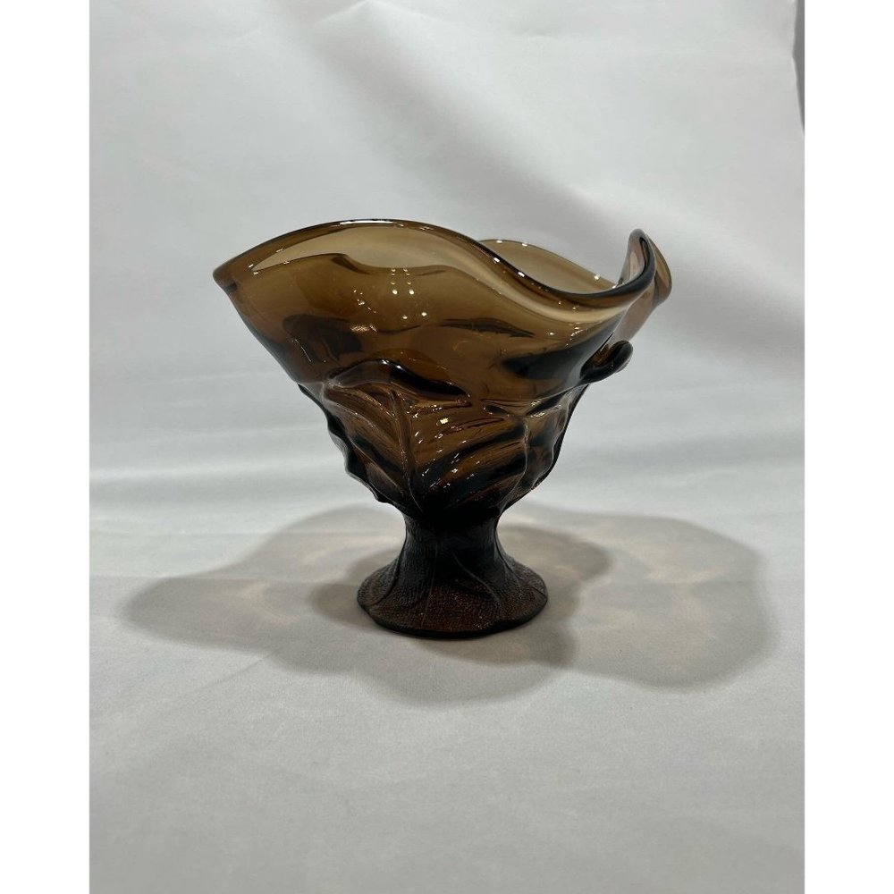 Viking glass black leaf compote fruit decor vintage